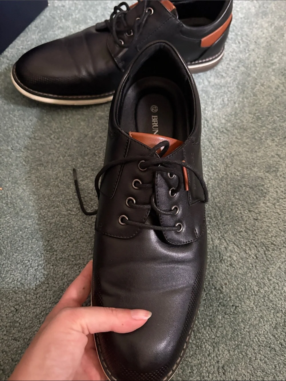 Men’s Black Leather Casual Lace-Up Shoes with Tan Accent